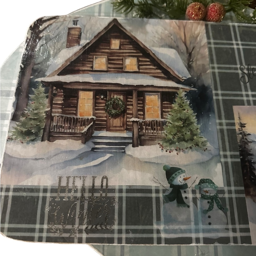 Handcrafted Holiday Plaid with Cabin Design Hanging Decor - Picture 4 of 5